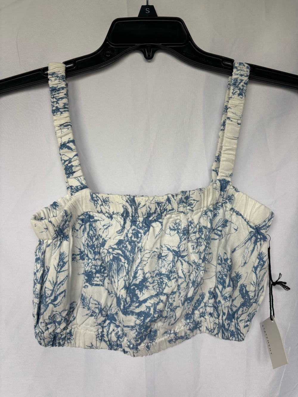 Blue Floral Smocked Crop Top with Adjustable Straps